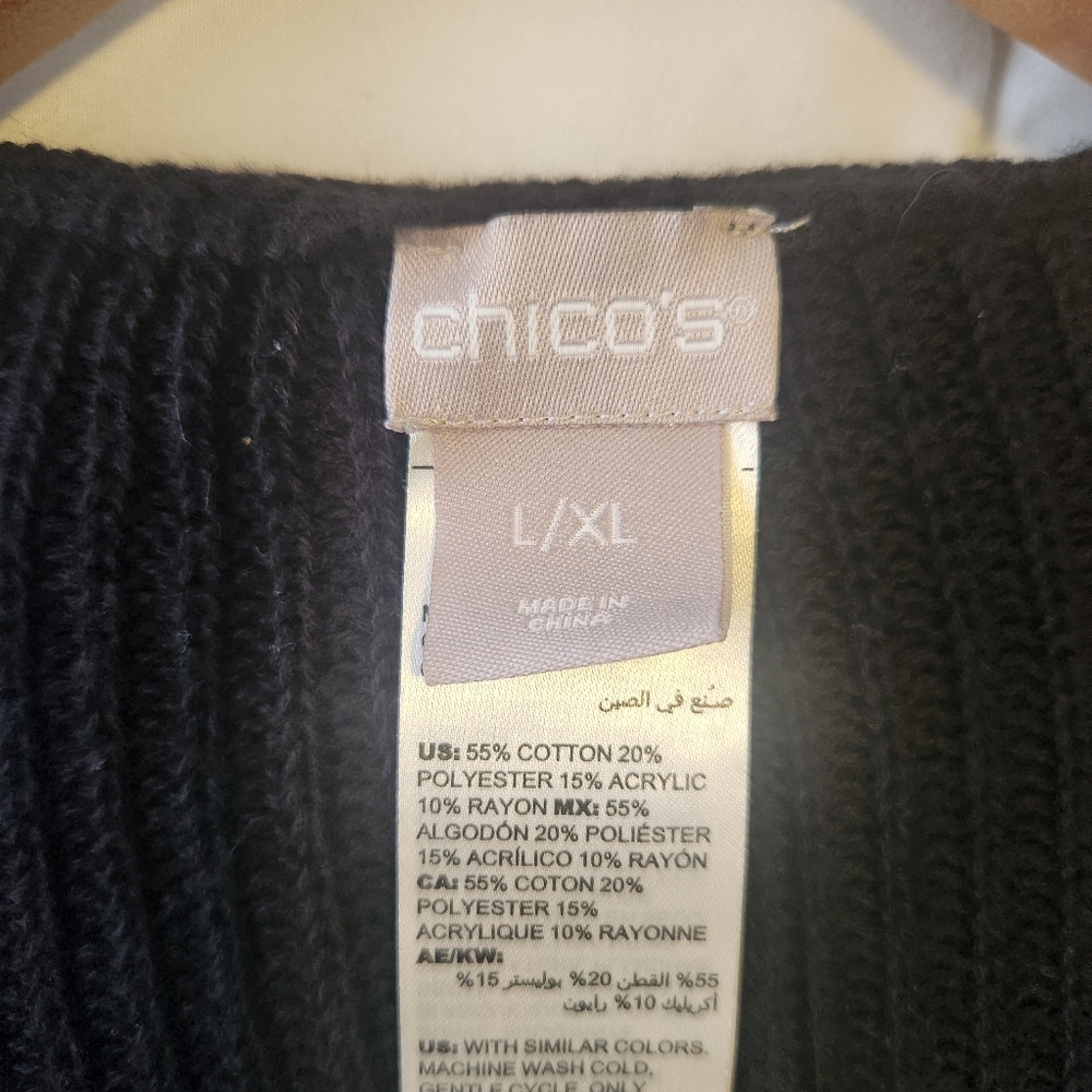 Chico's black wrap, shawl, sweater, cape, with fringe, Size L/XL - Picture 5 of 6